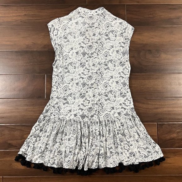 Poupette St. Barth Size Small White Black Pattern Heni Tassel Mini Dress - Picture 8 of 13